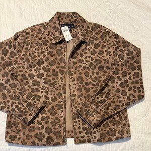 Leopard Print Twill Zip Up Cropped Jacket
